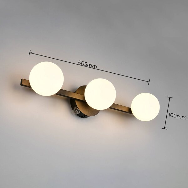 Trio Lighting Nástěnné světlo Alfio, 50 cm, černé, kov/sklo, IP44, 3 žárovky, Černá, Koupelna, kov, Moderní