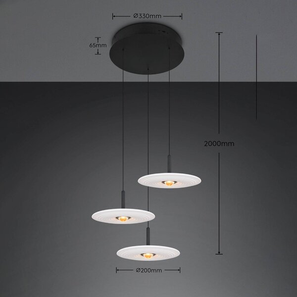 Trio Lighting LED závěsné světlo Sirena, bílá, Ø 41 cm, sklo, 3ramenná, stmívatelný, Bílá / opál, Obývací pokoj / jídelna, kov