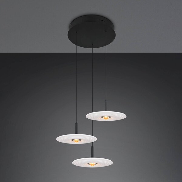 Trio Lighting LED závěsné světlo Sirena, bílá, Ø 41 cm, sklo, 3ramenná, stmívatelný, Bílá / opál, Obývací pokoj / jídelna, kov
