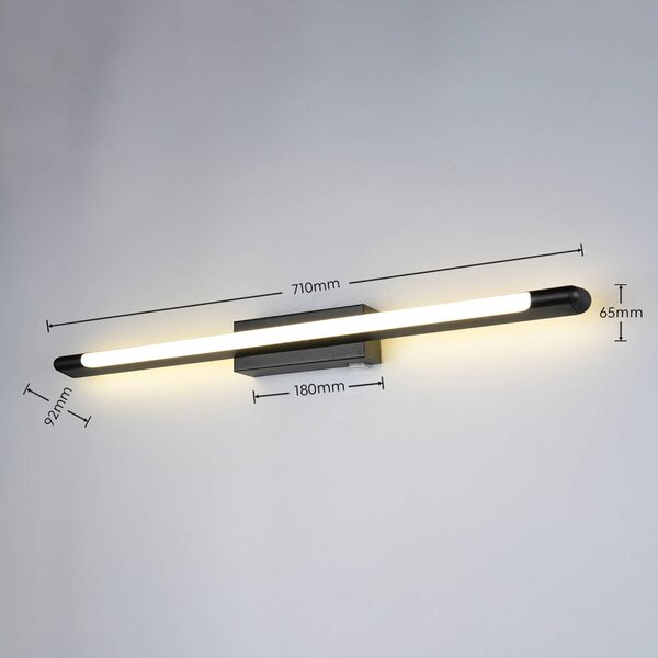 Trio Lighting LED nástěnné světlo Alberto, černá, šířka 71 cm, IP44, stmívatelný, Černá, Koupelna, kov, Moderní