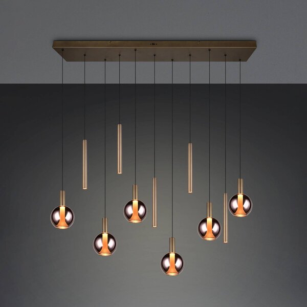 Trio Lighting LED závěsné světlo Melaro, 120 cm, platinová, kov/sklo, 11 žárovek, stmívatelný, Hliník / šedá / zinek, Obývací pokoj / jídelna, kov