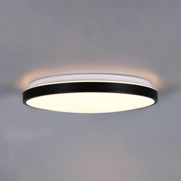 Trio Lighting LED stropní svítidlo Fena, matná černá, Ø 38 cm, kov, IP44, stmívatelný, Černá, Koupelna, kov, Moderní