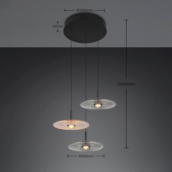 Trio Lighting Závěsné světlo Sirena černá/jantarová/kouřová, Ø 41 cm, sklo, 3 žárovky, stmívatelný, Černá, Obývací pokoj / jídelna, kov