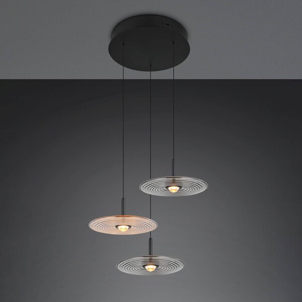 Trio Lighting Závěsné světlo Sirena černá/jantarová/kouřová, Ø 41 cm, sklo, 3 žárovky, stmívatelný, Černá, Obývací pokoj / jídelna, kov