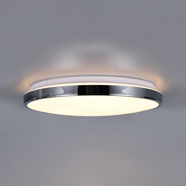 Trio Lighting LED stropní svítidlo Fena, chromová barva, Ø 38 cm, kov, IP44, stmívatelný, Chrom / stříbro, Koupelna, kov, Moderní