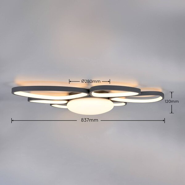 Trio Lighting LED stropní svítidlo Amelio, černé, 85 cm, dálkové ovládání, stmívatelný, Bílá / opál, Obývací pokoj / jídelna, Plast, Moderní