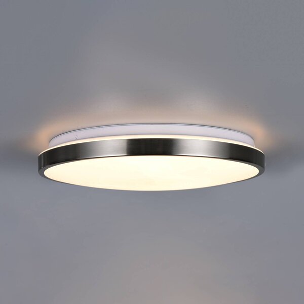 Trio Lighting LED stropní svítidlo Fena, matný nikl, Ø 38 cm, kov, IP44, stmívatelný, Hliník / šedá / zinek, Koupelna, kov, Moderní