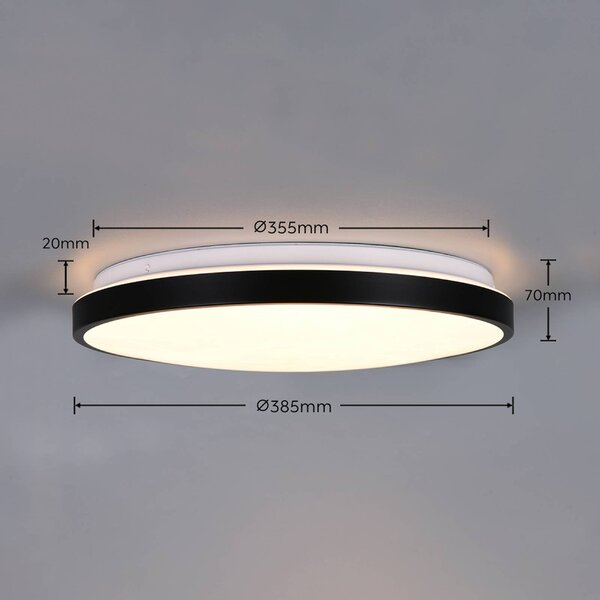 Trio Lighting LED stropní svítidlo Fena, matná černá, Ø 38 cm, kov, IP44, stmívatelný, Černá, Koupelna, kov, Moderní
