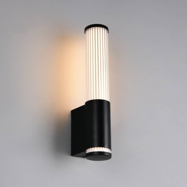Trio Lighting LED nástěnné světlo Stefano, matná černá, výška 29 cm, kov, IP44, Černá, Koupelna, Plast, Moderní