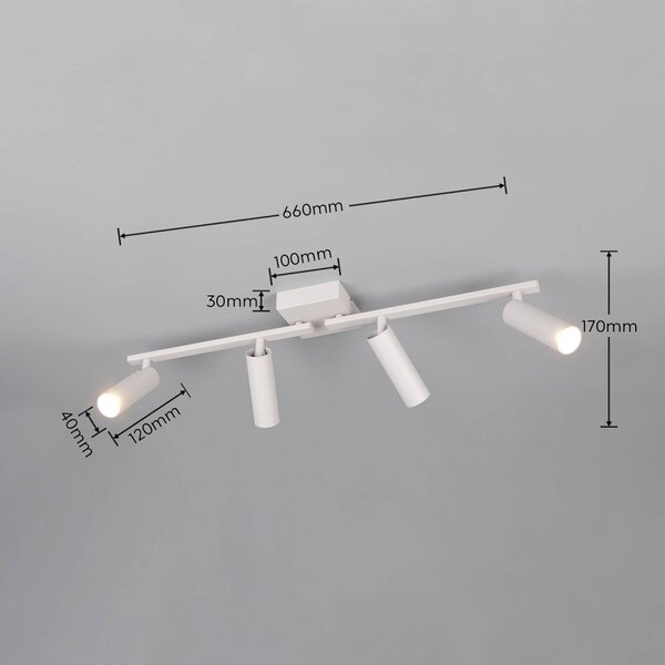 Trio Lighting Stropní bodové světlo Dara, délka 66 cm, šedý, kov, 4ramenný, Hliník / šedá / zinek, Obývací pokoj / jídelna, kov, Moderní