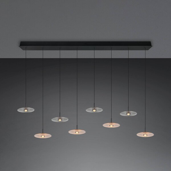 Trio Lighting LED závěsné světlo Sirena černá/jantarová/kouřová 167 cm sklo 8ramenné, stmívatelný, Černá, Obývací pokoj / jídelna, kov