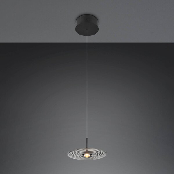 Trio Lighting LED závěsné světlo Sirena, černá/kouřově šedá, Ø 20 cm, sklo,, stmívatelný, Černá, Obývací pokoj / jídelna, kov