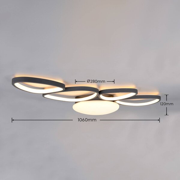 Trio Lighting LED stropní svítidlo Amelio, černé, 102 cm, dálkové ovládání, stmívatelný, Bílá / opál, Obývací pokoj / jídelna, Plast, Moderní