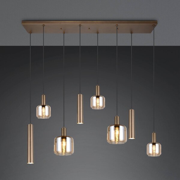 Trio Lighting Závěsné světlo Mataro, platinová barva, 118 cm, 8ramenné, sklo/kov, stmívatelný, Hliník / šedá / zinek, Obývací pokoj / jídelna, Sklo, Moderní