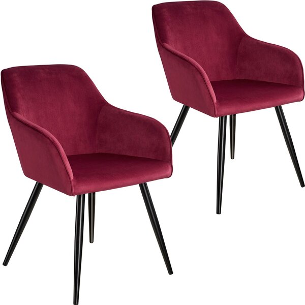 Tectake 404038 2x židle marilyn sametový vzhled černá - vínová/černá