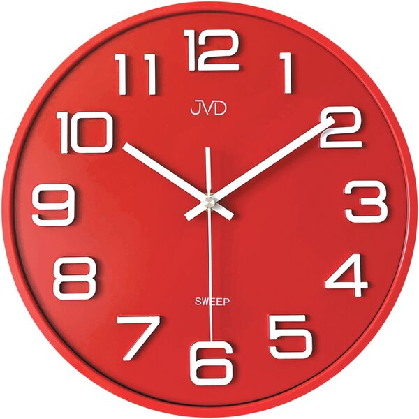Plastové pastelové nástěnné tiché netikající dětské hodiny JVD HX2472.6 POSKLEDNÍ KS STAŇKOV (červené pastelové nástěnné hodiny)