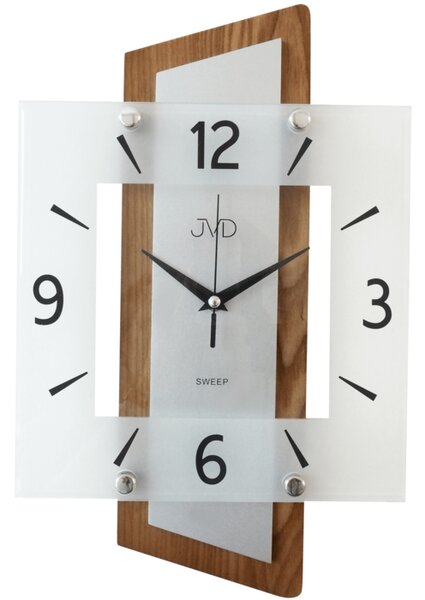 JVD Nástěnné moderní skleněné dřevěné netikající tiché hodiny JVD NS17012/11 (netikající s tzv. tichým chodem hodin)