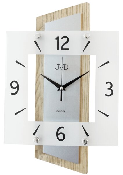 Nástěnné moderní skleněné dřevěné netikající tiché hodiny JVD NS17012/78 (netikající s tzv. tichým chodem hodin)