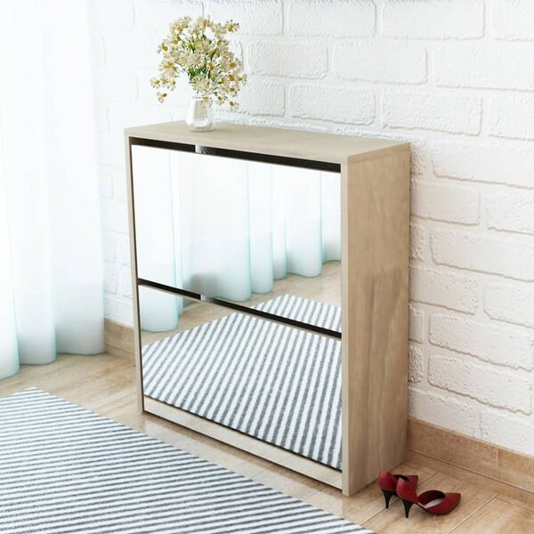 Botník dvoupatrový zrcadlo dub 63 x 17 x 67 cm