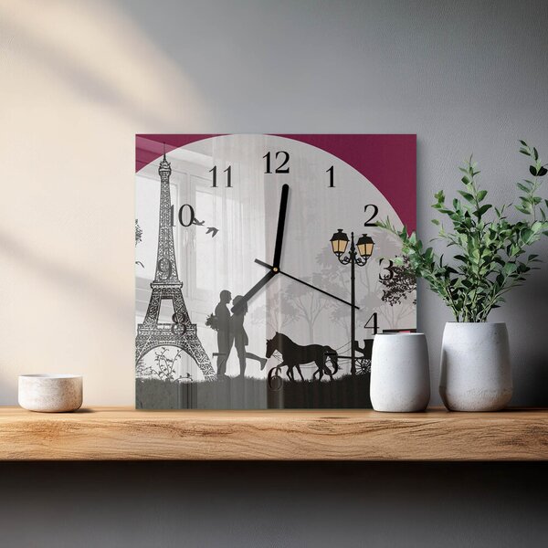 Skleněné hodiny na stěnu Láska k Paříži zskc-30x30-00177551
