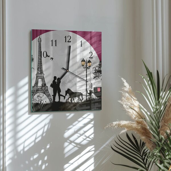 Skleněné hodiny na stěnu Láska k Paříži zskc-30x30-00177551
