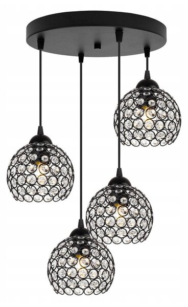 Závěsné svítidlo Crystal, 4x černé křišťálové stínítko