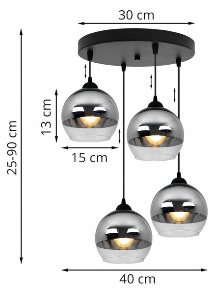 Závěsné svítidlo Bergen, 4x chromové/transparentní skleněné stínítko (fi 15cm), o