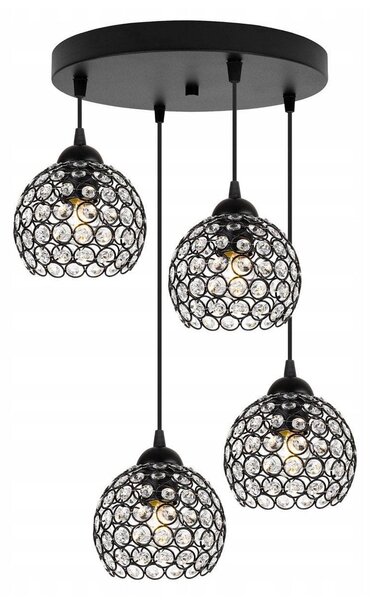 Závěsné svítidlo Crystal, 4x černé křišťálové stínítko