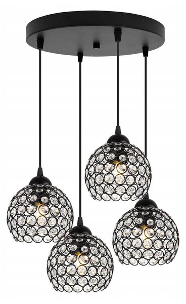 Závěsné svítidlo Crystal, 4x černé křišťálové stínítko
