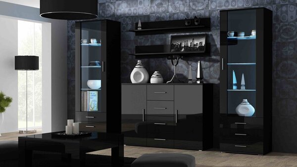 Obývací stěna BRNO 3D černá / černý lesk