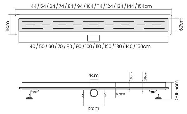 Aquamarin Sprchový podlahový žlab přerušovaný, 140 cm