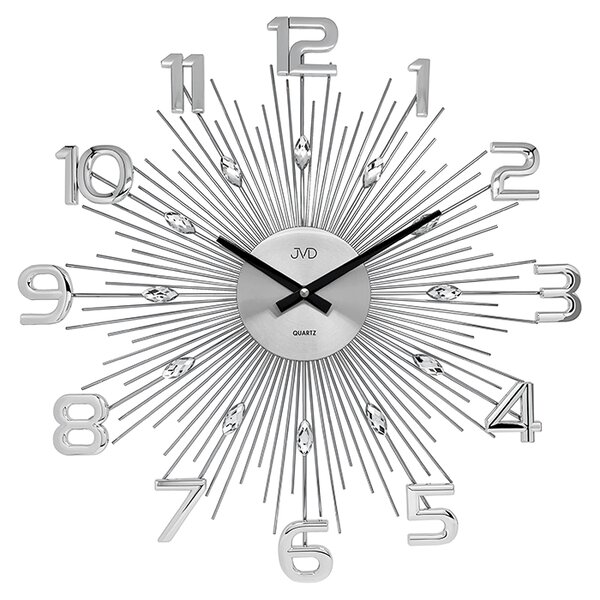 Luxusní paprskovité kovové nástěnné stříbrné hodiny JVD HT108.1 (Luxusní paprskovité kovové nástěnné stříbrné hodiny JVD HT108.1)