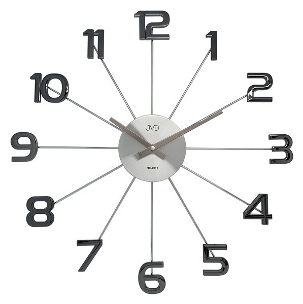 Antracitové černé paprskovité kovové hodiny JVD HT072.4 s číslicemi (Antracitové černé paprskovité kovové hodiny JVD HT072.4 s číslicemi)