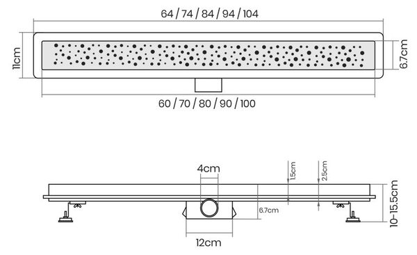 Aquamarin Sprchový podlahový žlab perforovaný, 80 cm