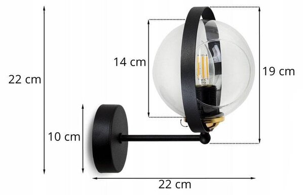 Nástěnné svítidlo Ring, 1x transparentní skleněné stínítko, (výběr ze 3 barev uchycení)