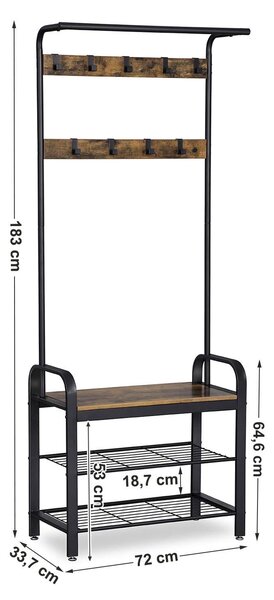 Předsíňová stěna TAYLOR s botníkem 183x72 cm, rustikálně hnědá