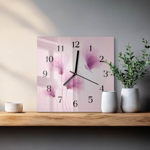 Skleněné hodiny na stěnu Květiny zskc-30x30-00177048