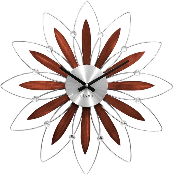 LAVVu Dřevěné stříbrné hodiny LAVVU CRYSTAL Flower LCT1110