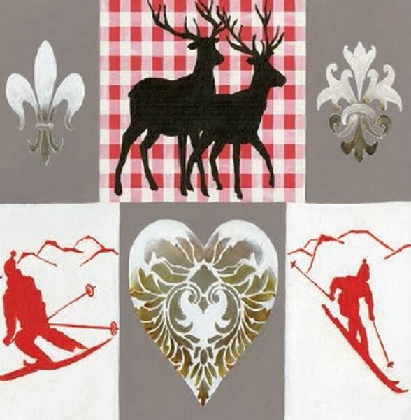 ART-STYLE Obrázek 30x30, jeleni & lyžaři, rám sv. dub -- červotoč