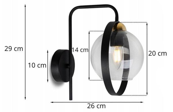 Nástěnné svítidlo Haga Ring, 1x transparentní skleněné stínítko (výběr ze 3 barev uchycení)