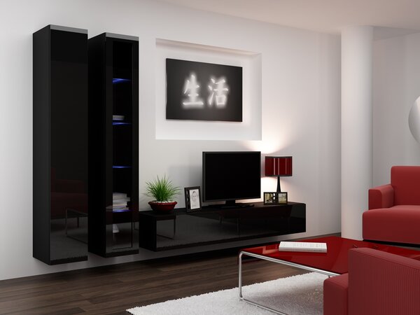 Obývací stěna VIGO 3D černá / černý lesk