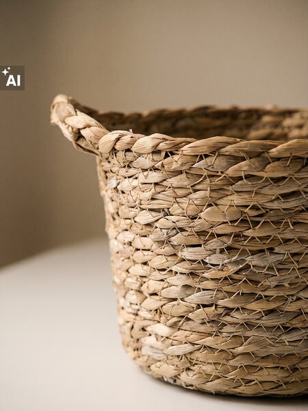 Sinsay - Pletený úložný koš s uchy - béžová