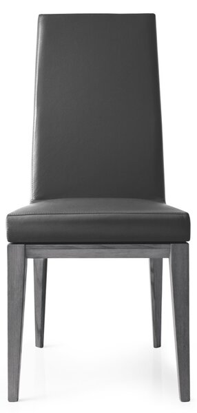 Calligaris Vysoká židle Bess, dřevo, pravá kůže, CS1294-LH Podnoží: Kouřový jasan (dřevo), Sedák: Pravá kůže měkká - Black (černá)