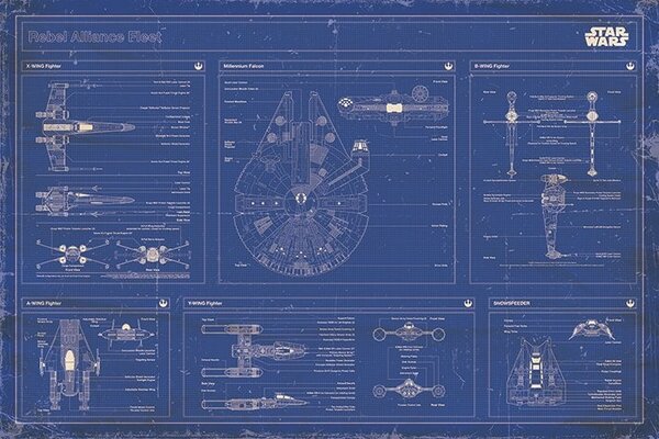 Plakát, Obraz - Star Wars - Rebel Alliance Fleet Blueprint, (91.5 x 61 cm)
