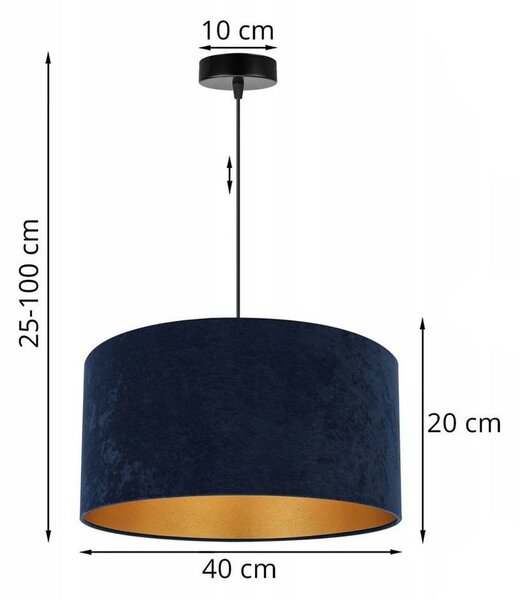 Závěsné svítidlo Mediolan, 1x tmavěmodré/zlaté textilní stínítko, (fi 40cm)