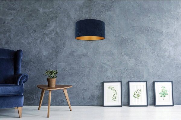 Závěsné svítidlo Mediolan, 1x tmavěmodré/zlaté textilní stínítko, (fi 40cm)