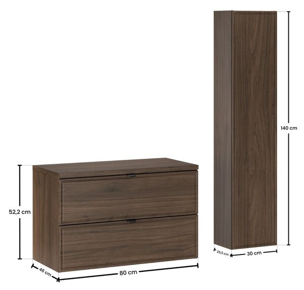 Comad Koupelnová sestava Villa s deskou a skříňkami 80 cm ořech