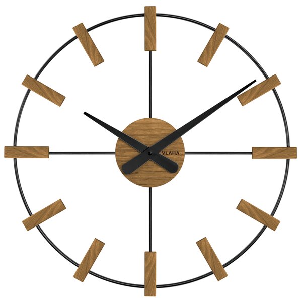 VLAHA Dřevěné černé hodiny VLAHA STUDIO vyrobené v Čechách VCT1062 (hodiny s vůní dubového dřeva a certifikátem pravosti a datem výroby)