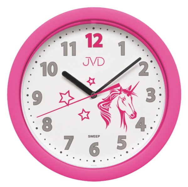 JVD Růžové netikající tiché hodiny JVD HP612.D7 s tichým chodem a jednorožcem (JVD Růžové netikající tiché hodiny JVD HP612.D7 s tichým chodem a jednorožcem)