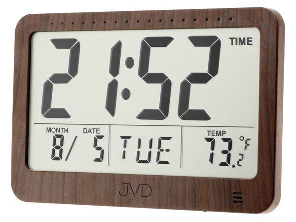 JVD Digitální hnědé stolní hodiny JVD DH9711 v imitaci dřeva (s funkcí připomenutí narozenin :-))